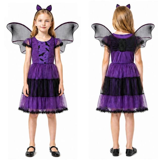 Girls' Purple Witch Dress & Bat Wings